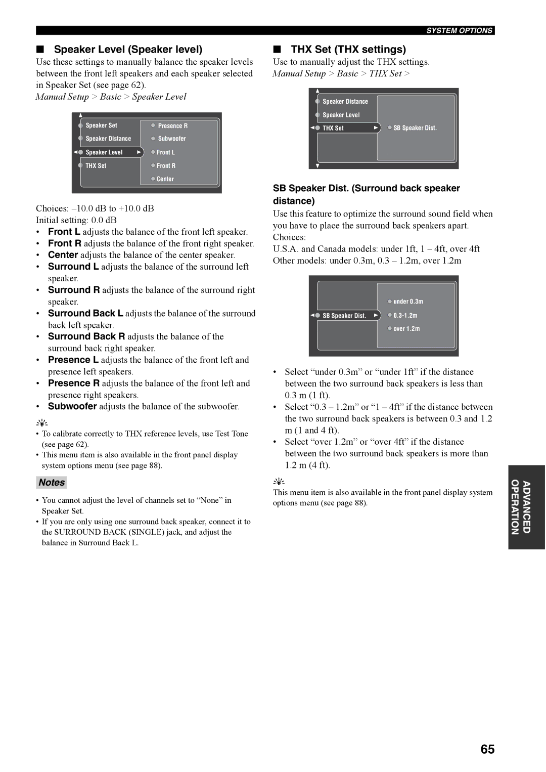 Yamaha RX-V4600 owner manual Speaker Level Speaker level, THX Set THX settings, Use to manually adjust the THX settings 