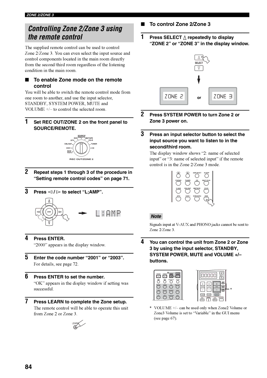 Yamaha RX-V4600 owner manual Controlling Zone 2/Zone 3 using the remote control, To enable Zone mode on the remote Control 