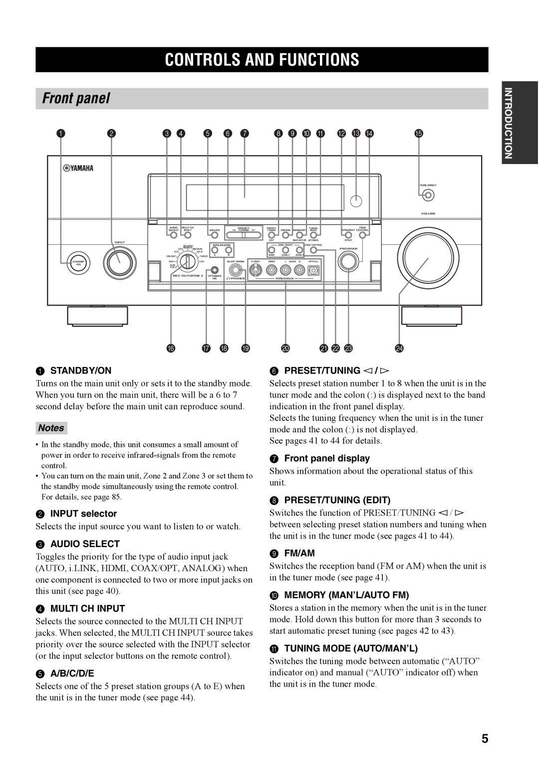 Yamaha RX-V4600 owner manual Controls and Functions, Front panel 