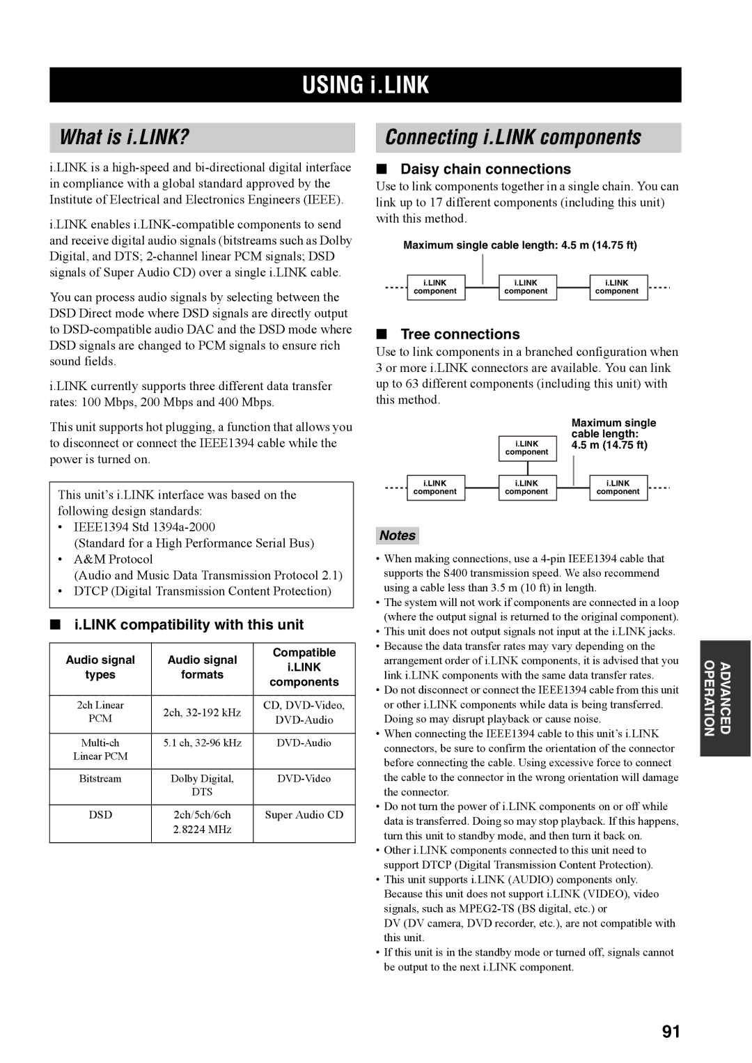 Yamaha RX-V4600 What is i.LINK?, Connecting i.LINK components, Link compatibility with this unit, Daisy chain connections 