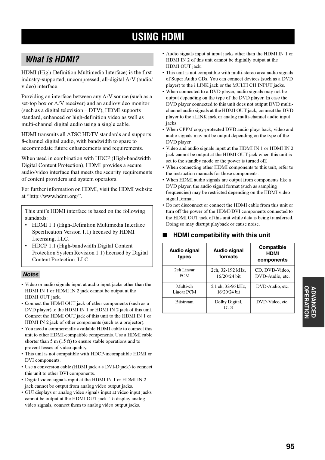 Yamaha RX-V4600 owner manual Using Hdmi, What is HDMI?, Hdmi compatibility with this unit 