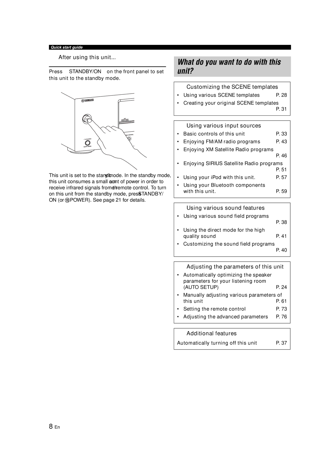 Yamaha RX-V463 owner manual What do you want to do with this unit? 