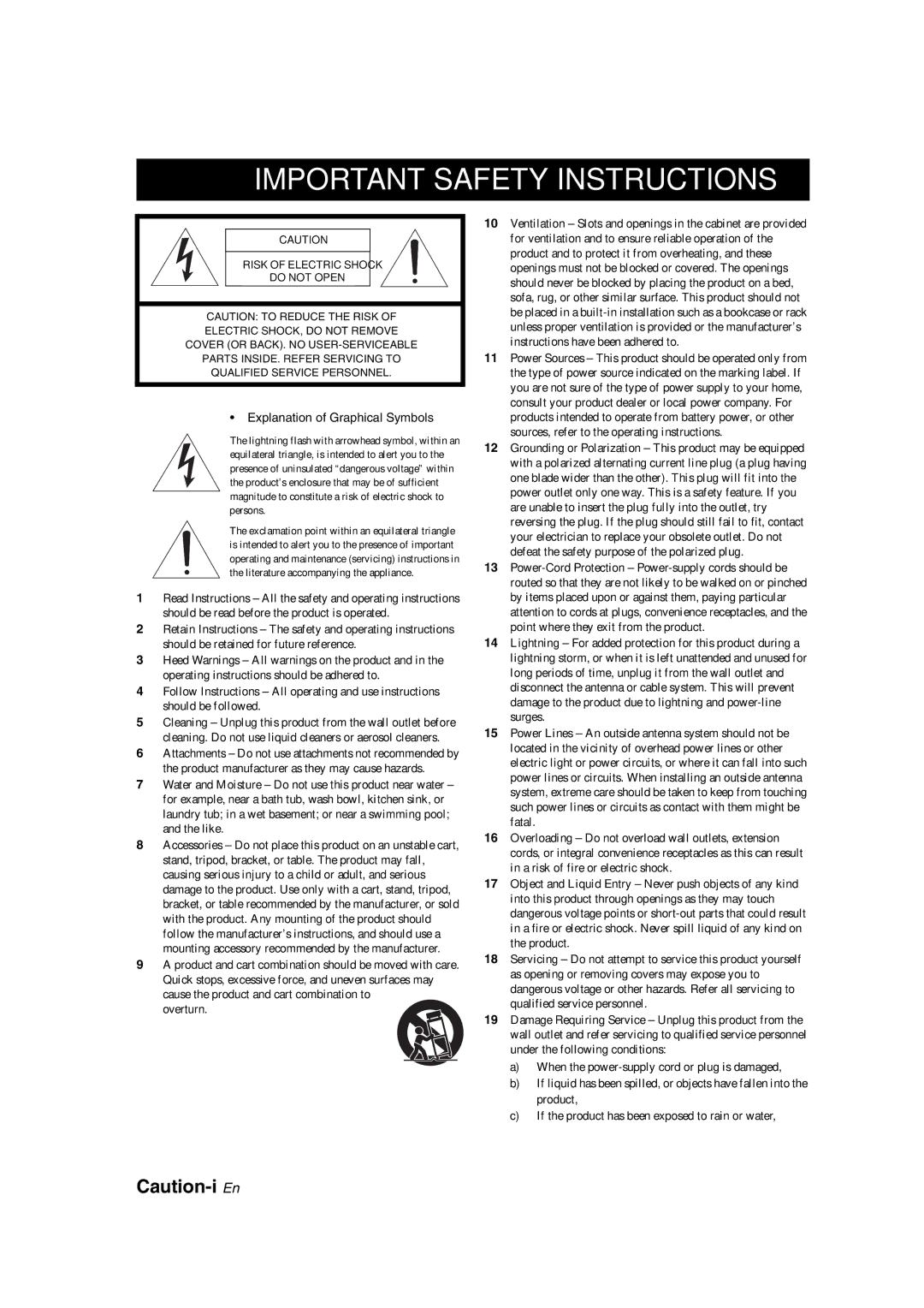 Yamaha RX-V463 owner manual Important Safety Instructions 