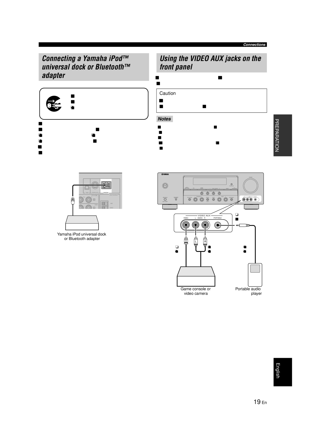 Yamaha RX-V463 owner manual Using the Video AUX jacks on the front panel, 19 En, Player 