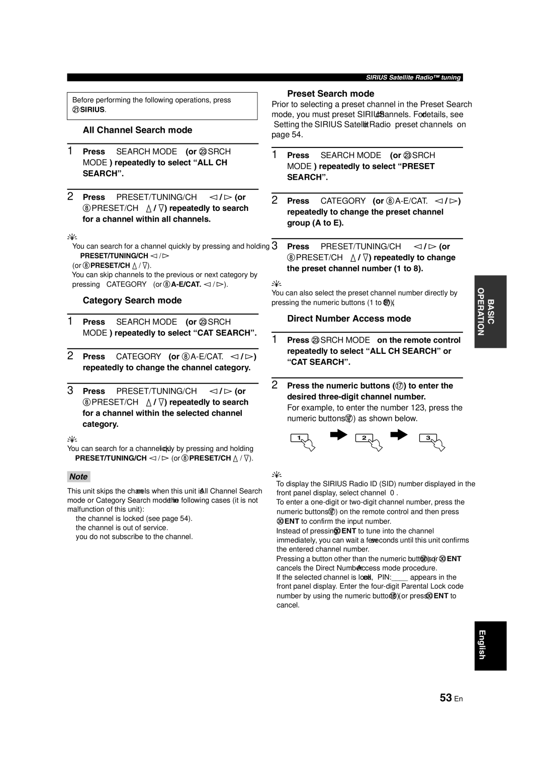 Yamaha RX-V463 owner manual 53 En, PRESET/TUNING/CH l/ h or 8PRESET/CH k/ n, PRESET/TUNING/CH l/ hor 8PRESET/CH k/ n 