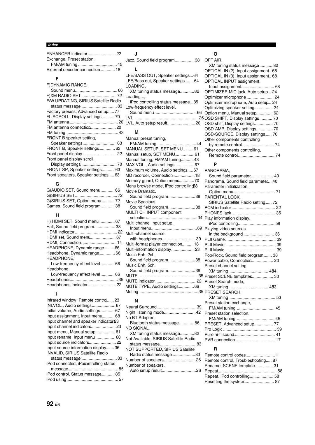 Yamaha RX-V463 owner manual 92 En, Fdynamic Range 