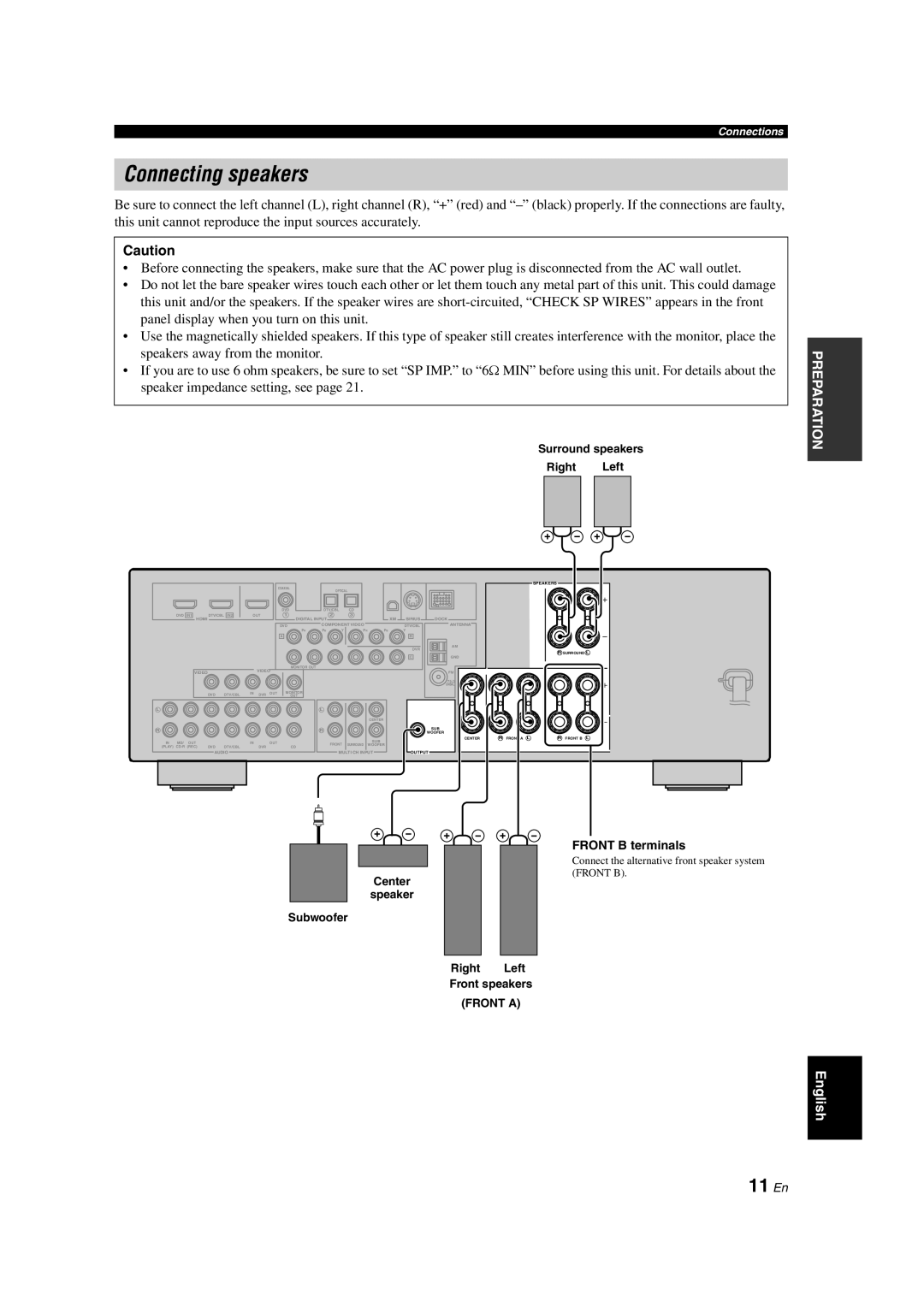 Yamaha RX-V463 owner manual Connecting speakers, 11 En 