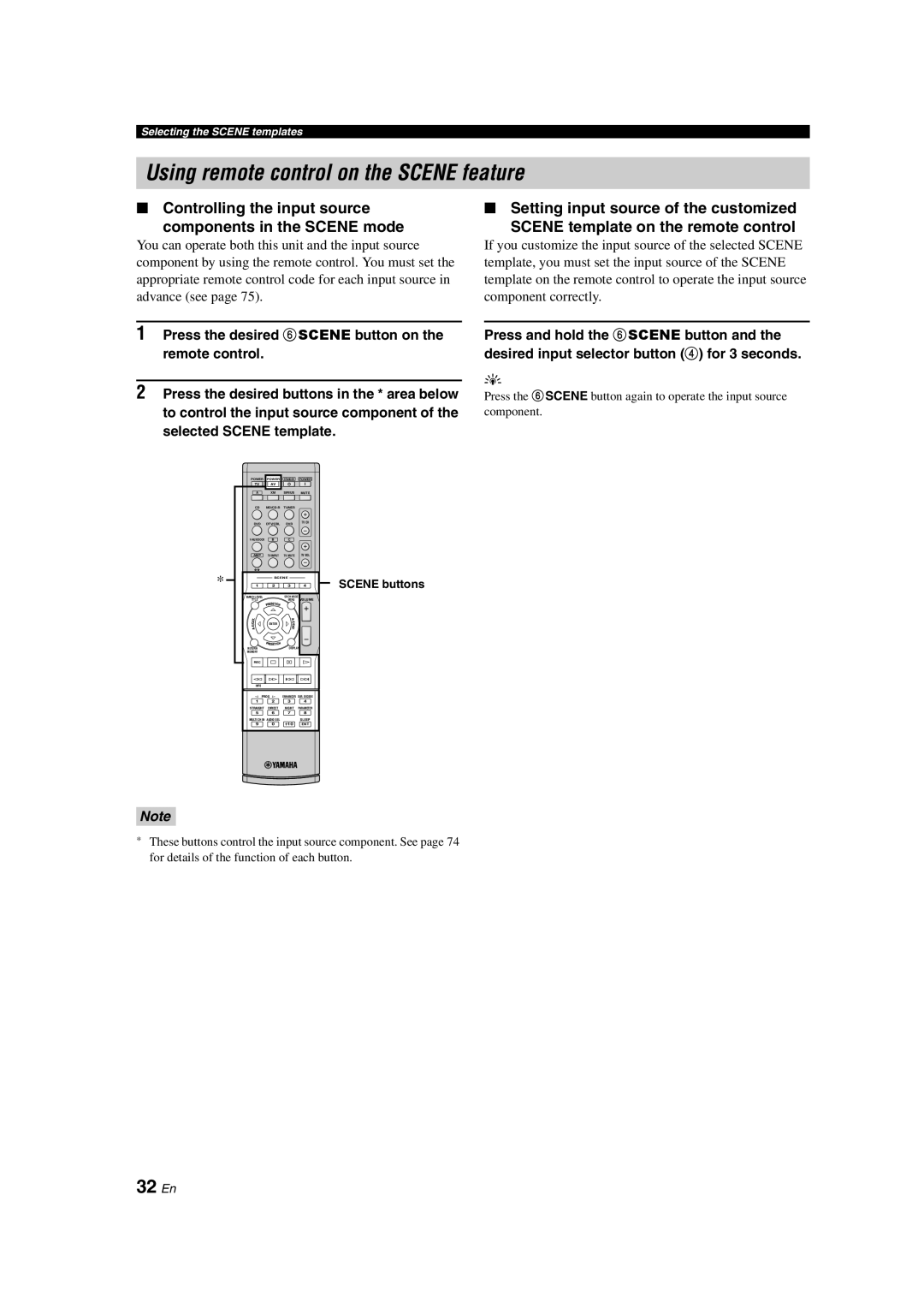 Yamaha RX-V463 owner manual Using remote control on the SCENE feature, 32 En, Controlling the input source 