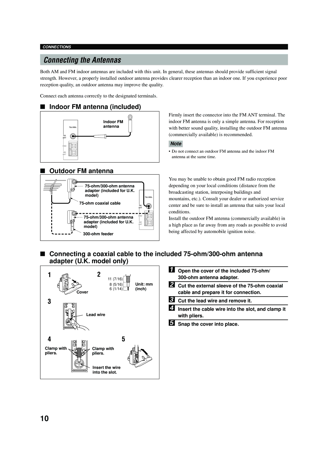 Yamaha RX-V496RDS owner manual Connecting the Antennas, Indoor FM antenna included, Outdoor FM antenna 