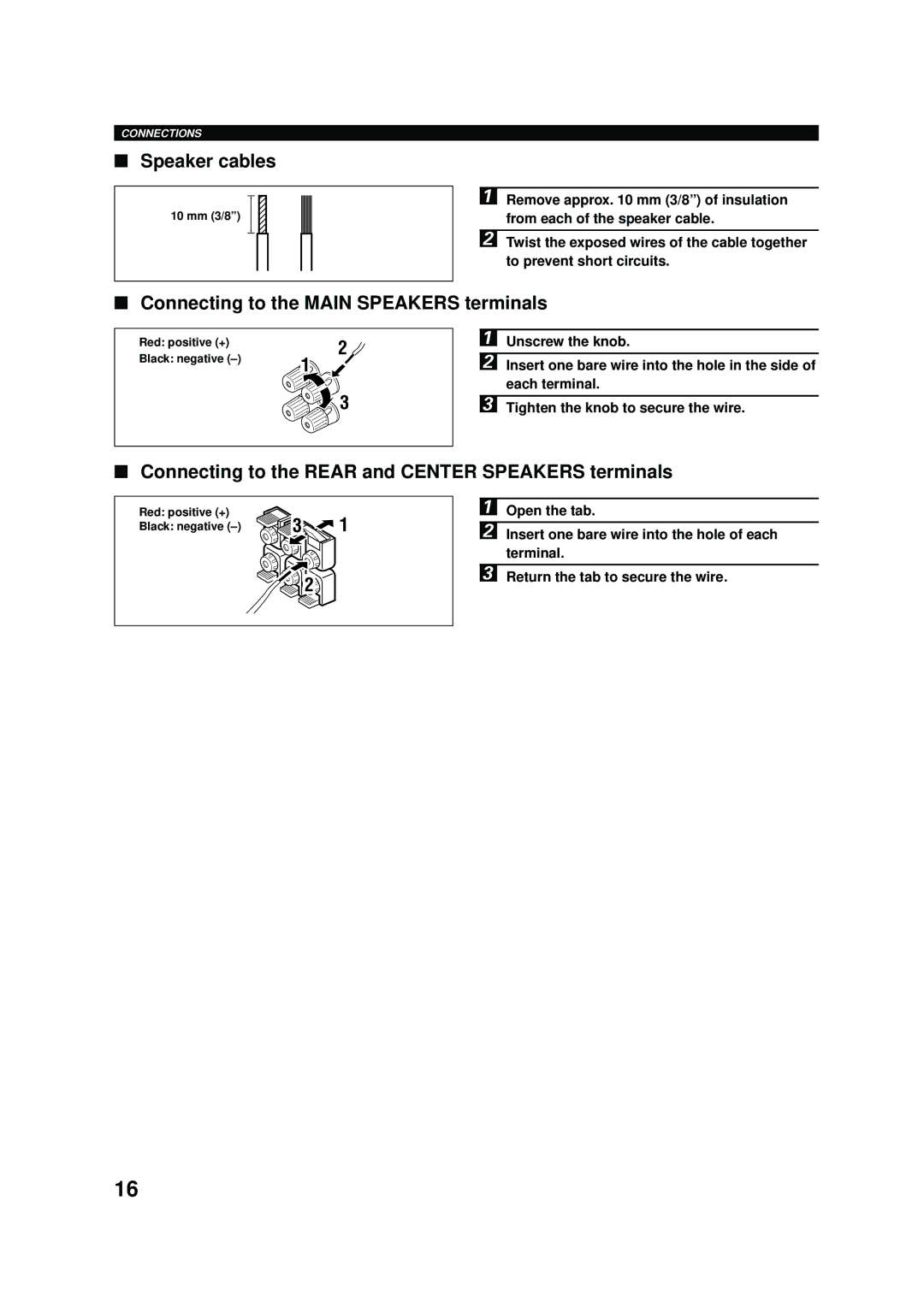 Yamaha RX-V496RDS owner manual Speaker cables, Connecting to the Main Speakers terminals 