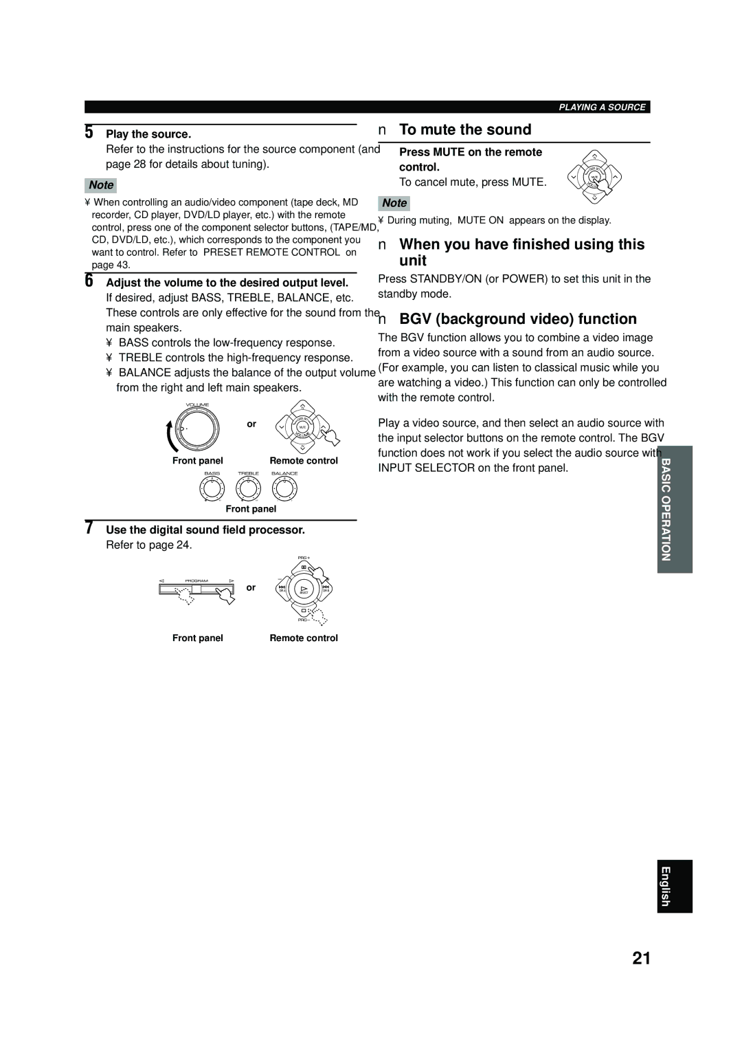 Yamaha RX-V496RDS owner manual To mute the sound, When you have finished using this unit, BGV background video function 