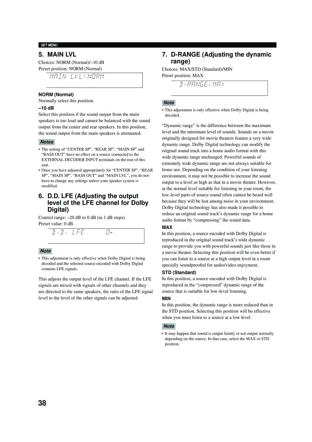 Yamaha RX-V496RDS owner manual Range Adjusting the dynamic range, Max, Min 