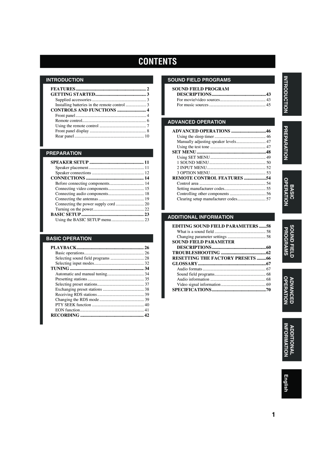 Yamaha RX-V550 owner manual Contents 