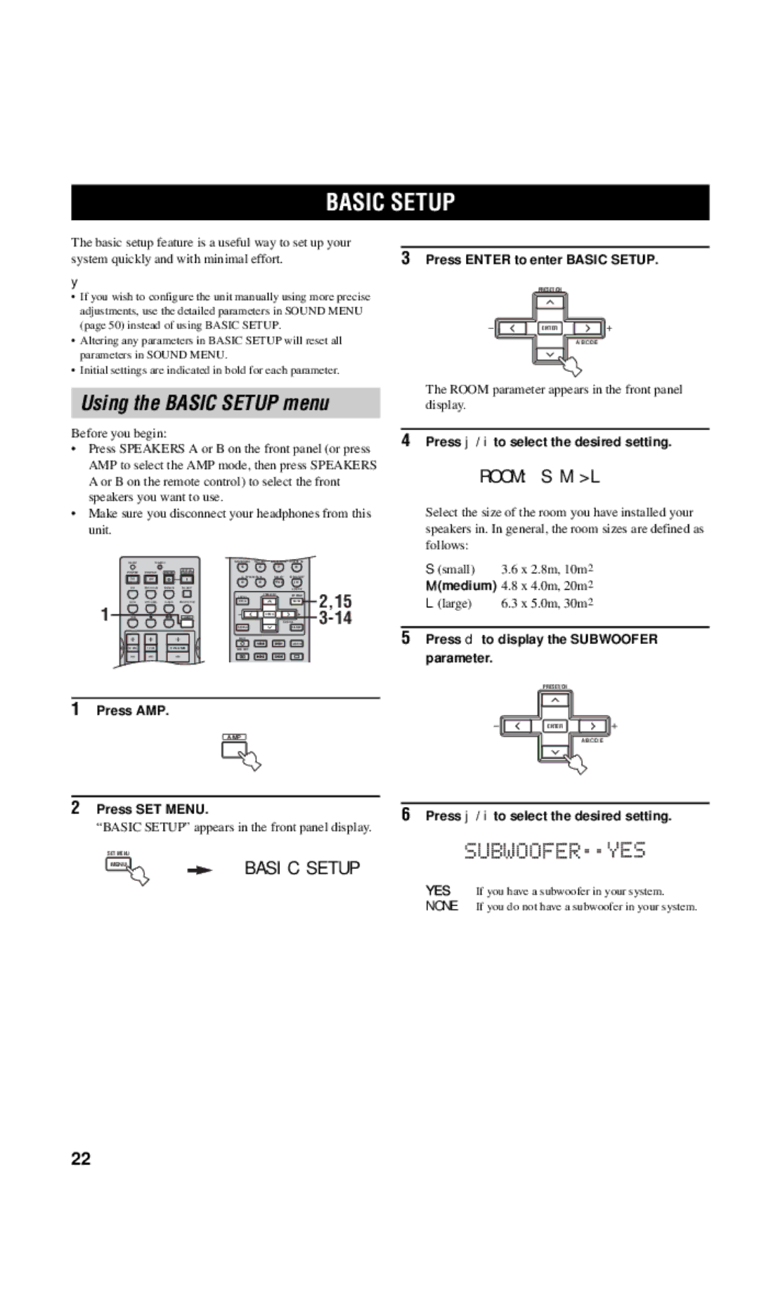 Yamaha RX-V557 owner manual Using the Basic Setup menu 