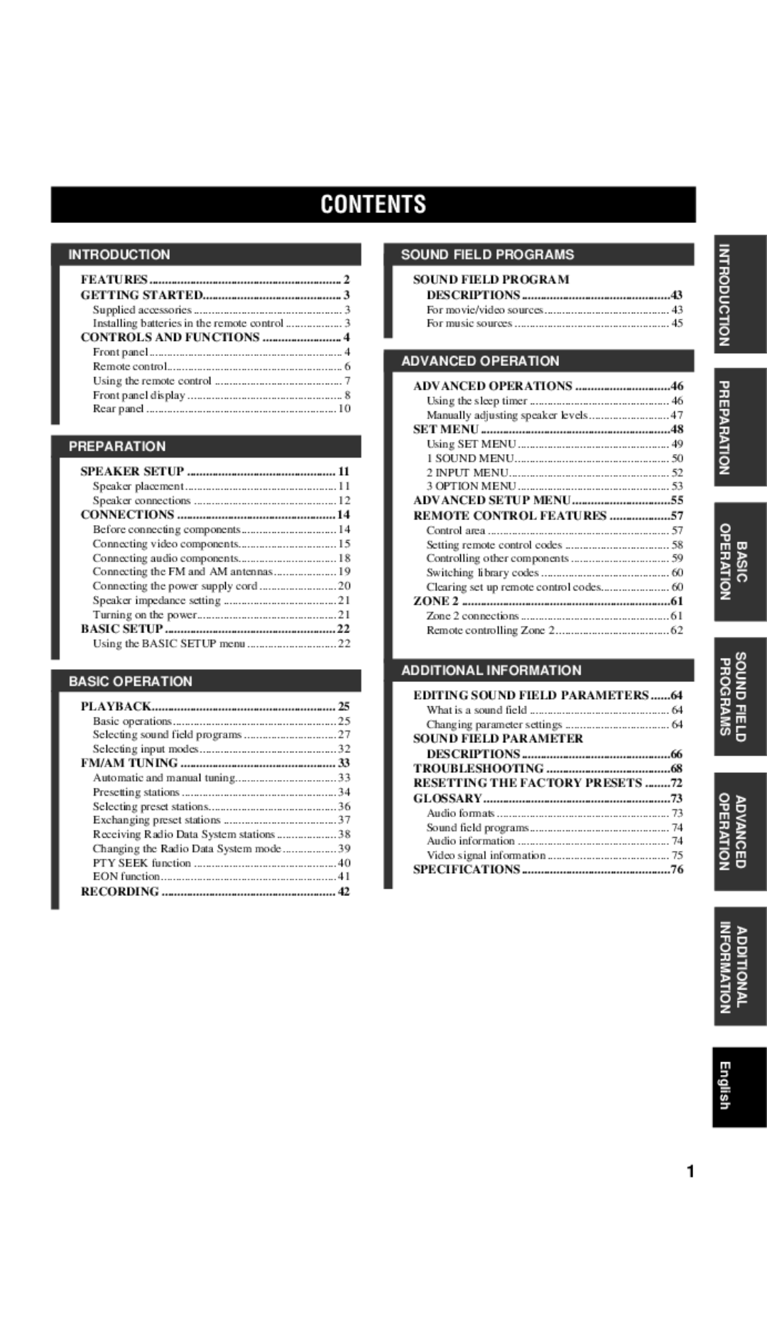 Yamaha RX-V557 owner manual Contents 