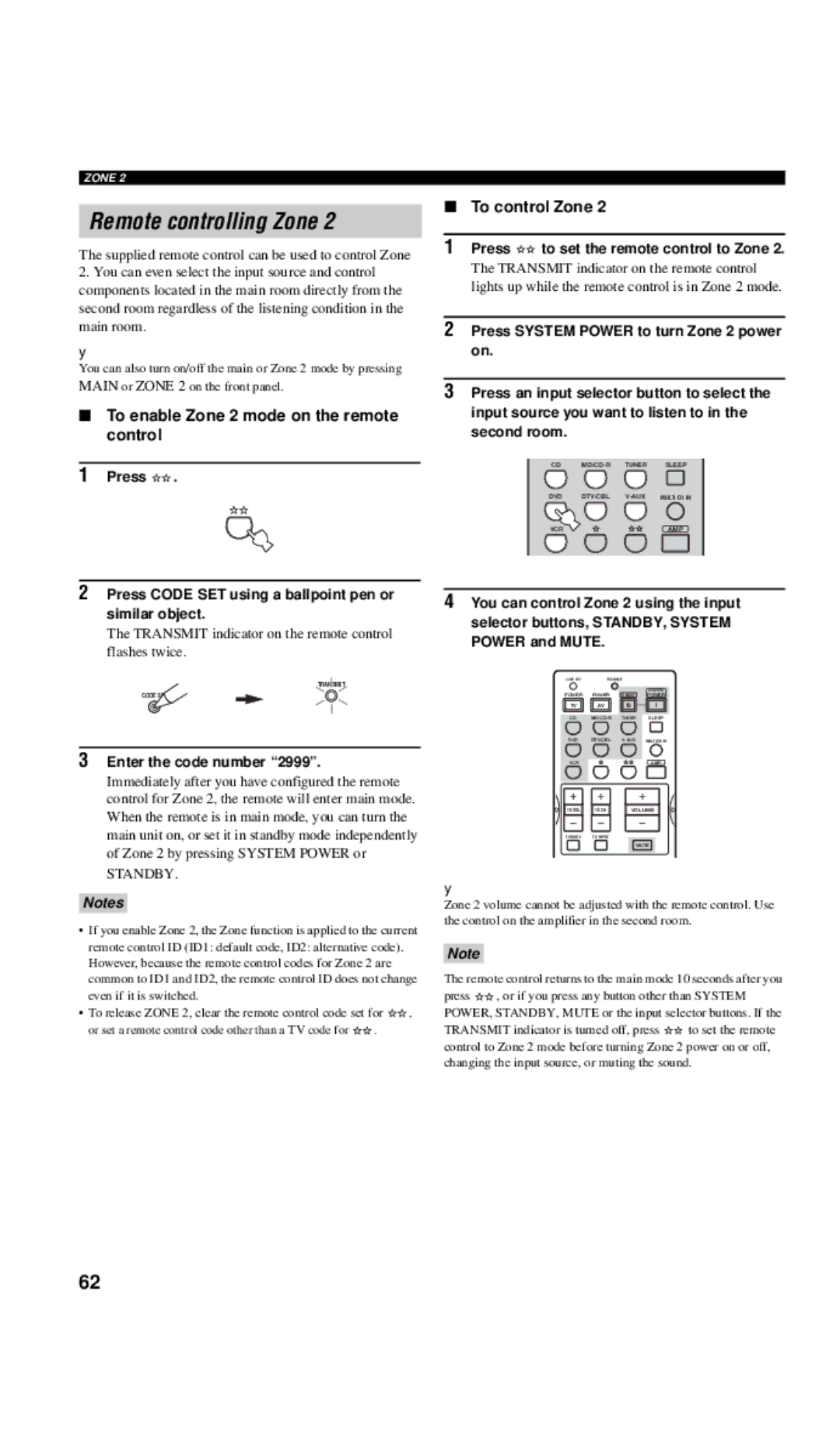 Yamaha RX-V557 owner manual Remote controlling Zone, Standby 