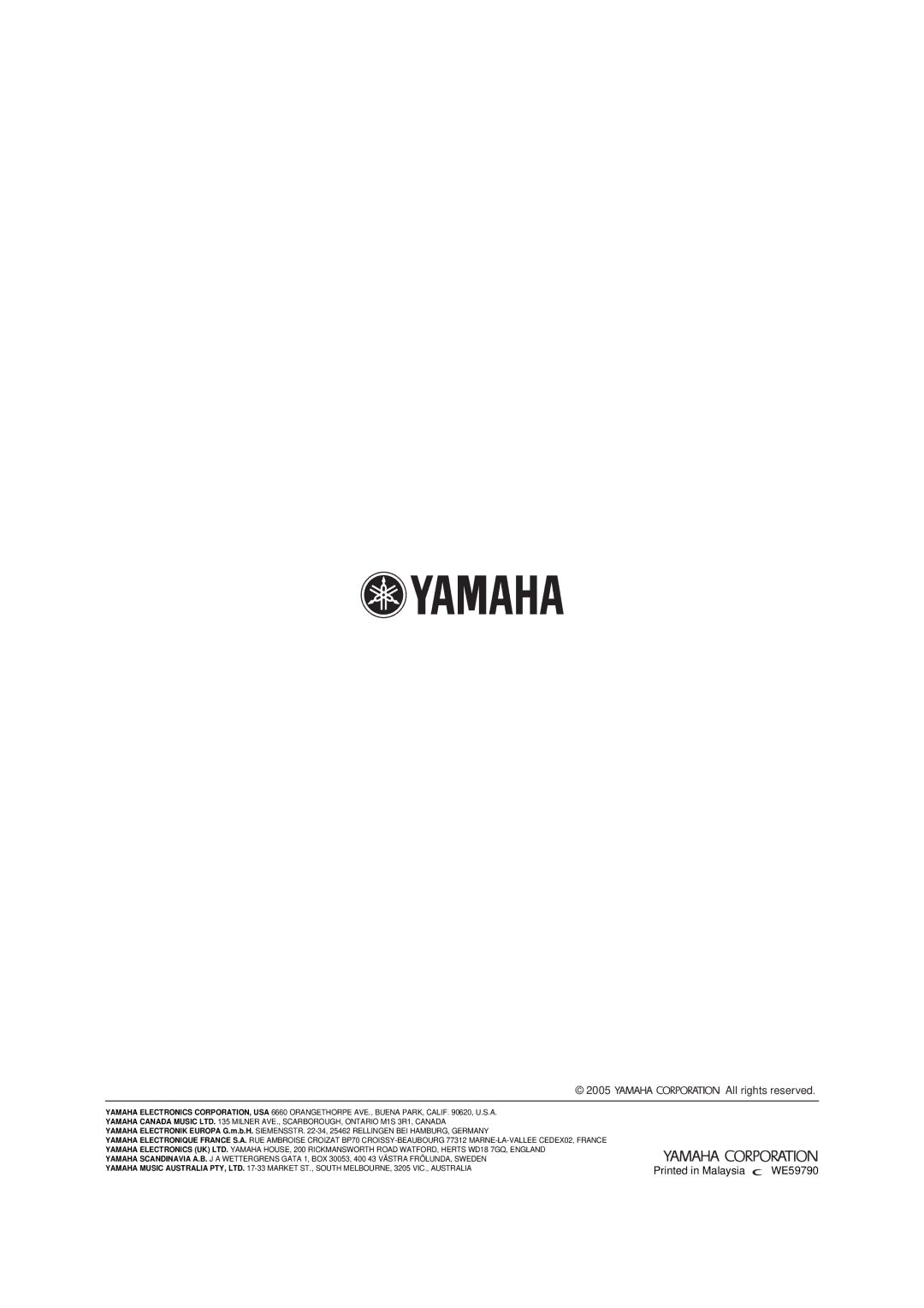 Yamaha RX-V557 owner manual All rights reserved 