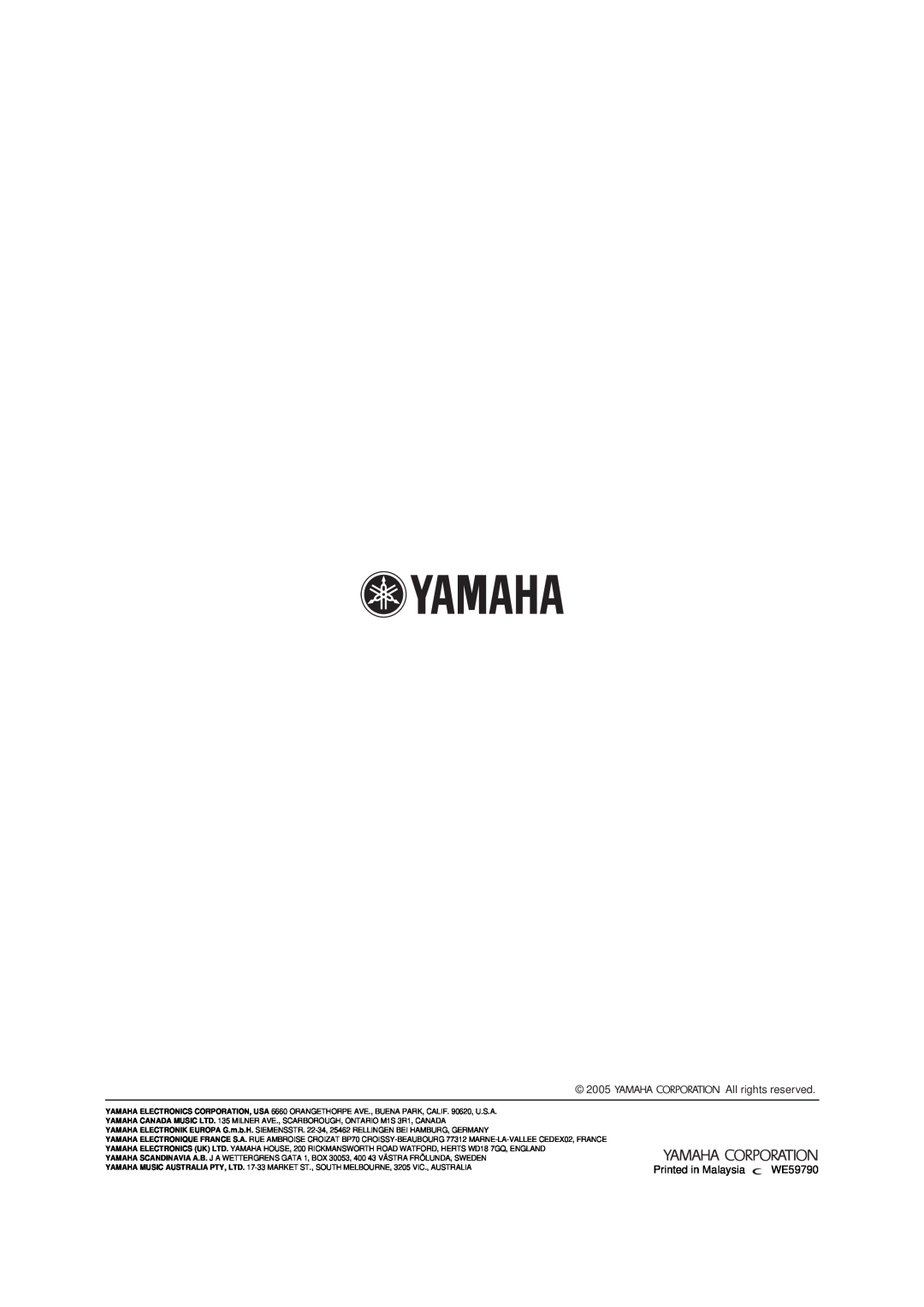 Yamaha RX-V557 owner manual All rights reserved, WE59790 