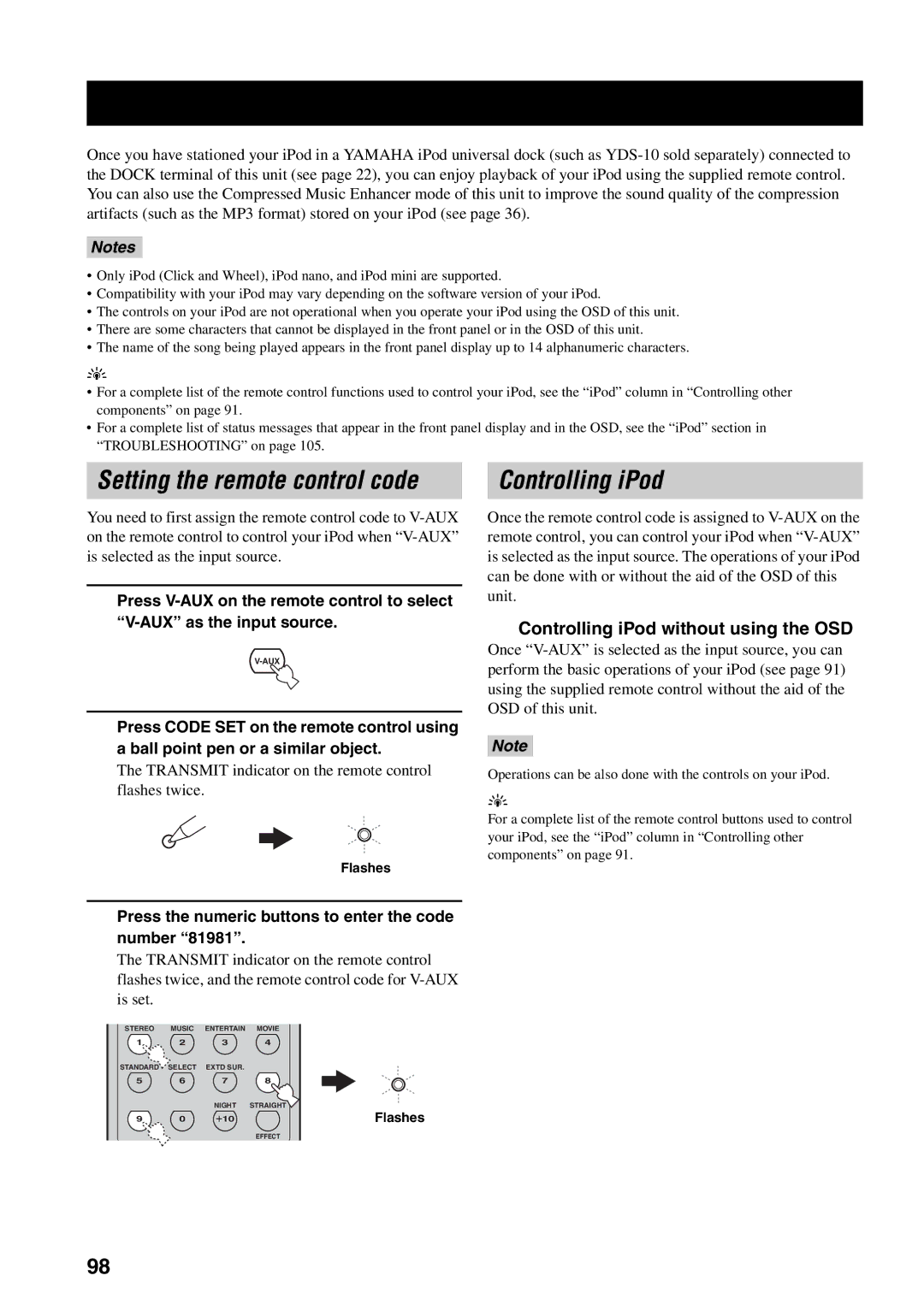 Yamaha RX-V559 owner manual Controlling iPod without using the OSD 