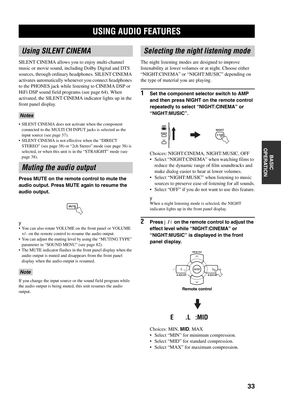 Yamaha RX-V559 owner manual Using Audio Features, Using Silent Cinema, Muting the audio output 