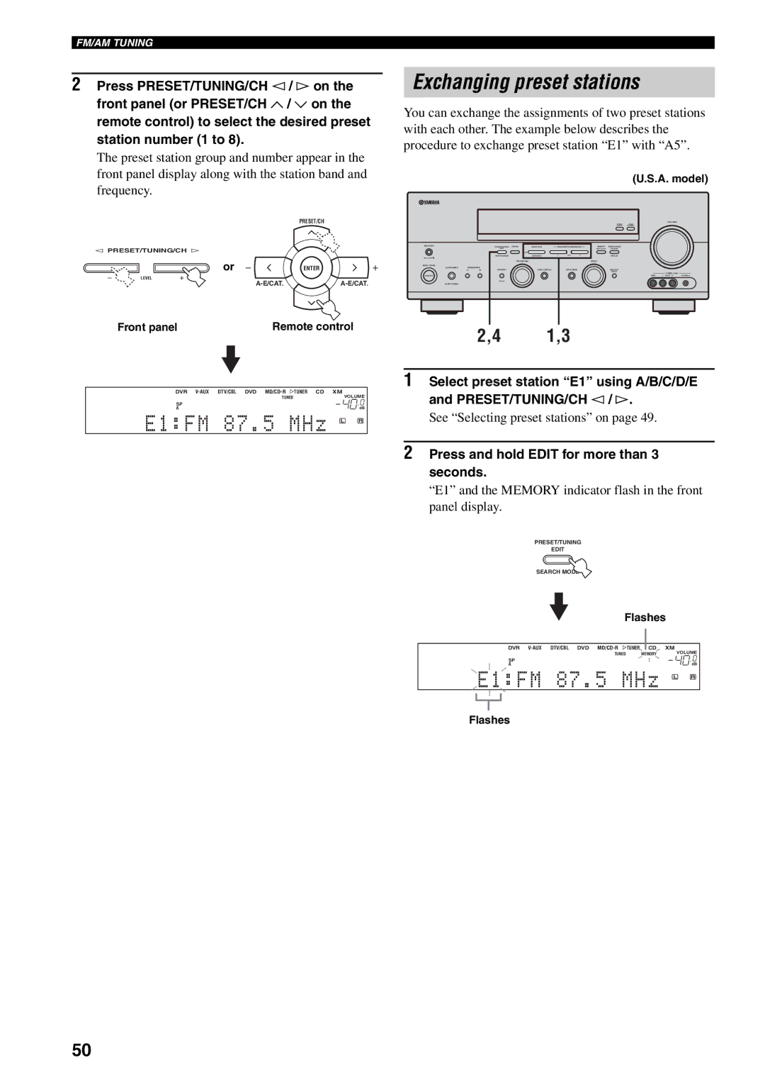 Yamaha RX-V559 owner manual Exchanging preset stations, 1,3, See Selecting preset stations on 