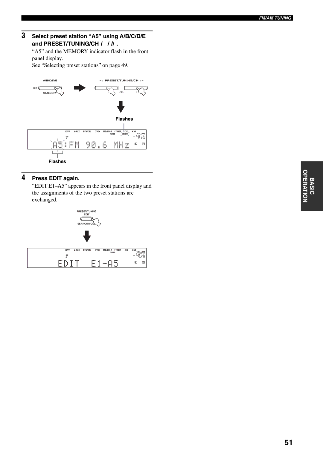 Yamaha RX-V559 owner manual A5FM 90.6 MHz L R, Press Edit again 