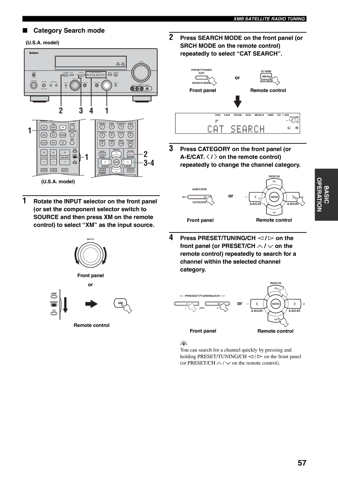 Yamaha RX-V559 owner manual Category Search mode, Press Search Mode on the front panel or, Srch Mode on the remote control 