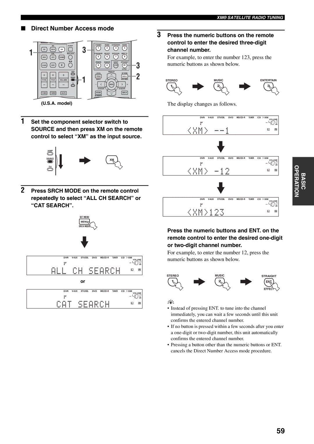 Yamaha RX-V559 owner manual Direct Number Access mode, Display changes as follows 