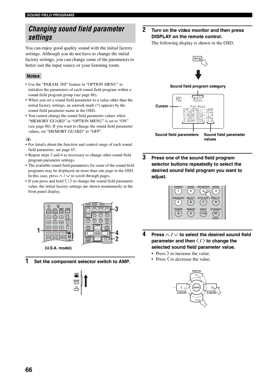 Yamaha RX-V559 owner manual Changing sound field parameter settings, P02 Music 