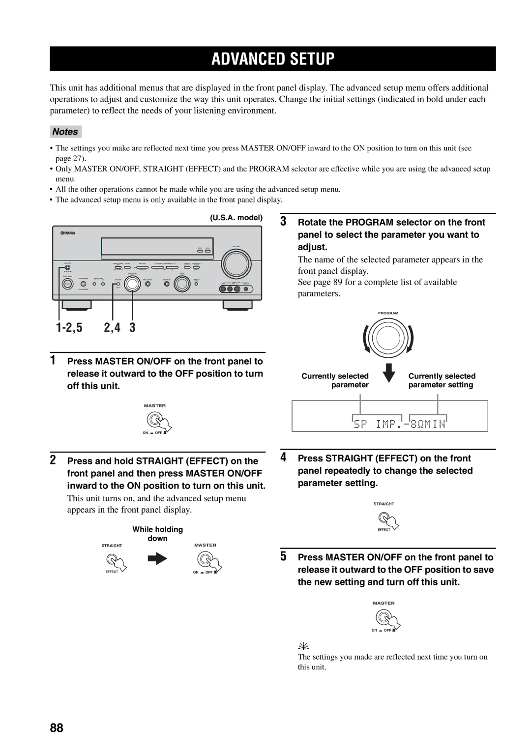 Yamaha RX-V559 owner manual Advanced Setup, 5 2,4, Parameter Parameter setting 