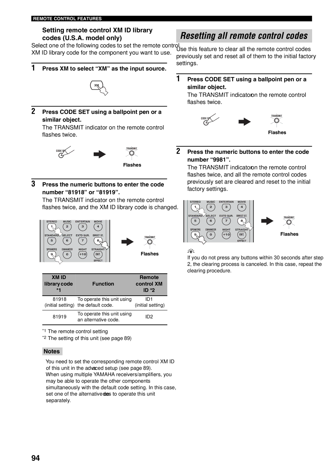 Yamaha RX-V559 owner manual Press the numeric buttons to enter the code number 81918 or, Control XM 