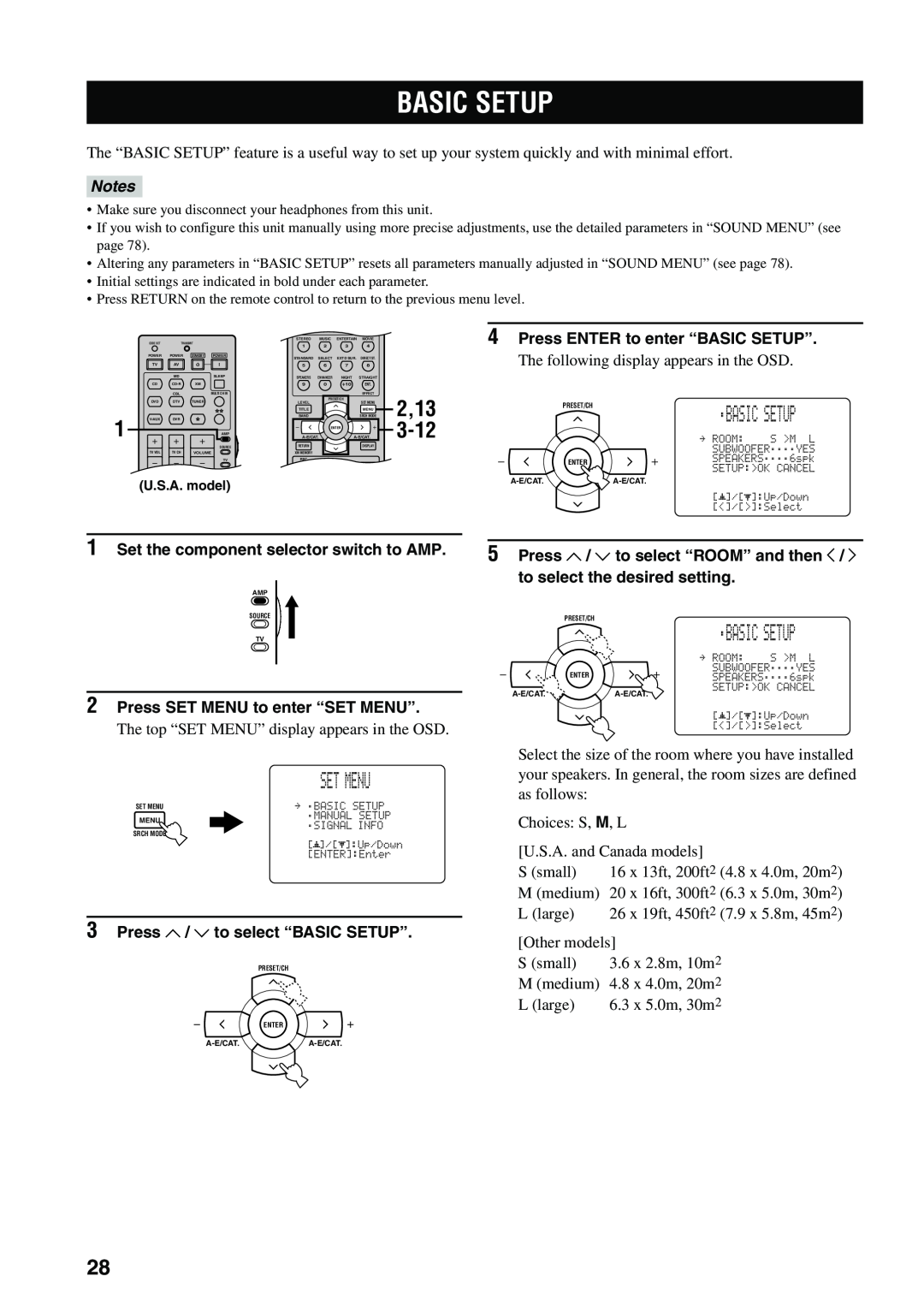 Yamaha RX-V559 owner manual Basic Setup, 2,13, 3-12, The following display appears in the OSD 