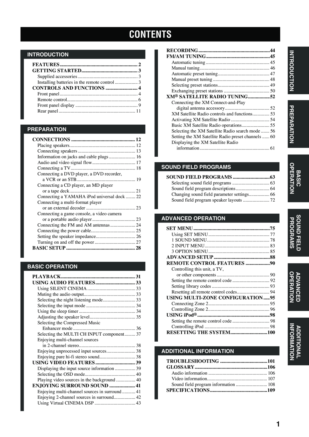Yamaha RX-V559 owner manual Contents 