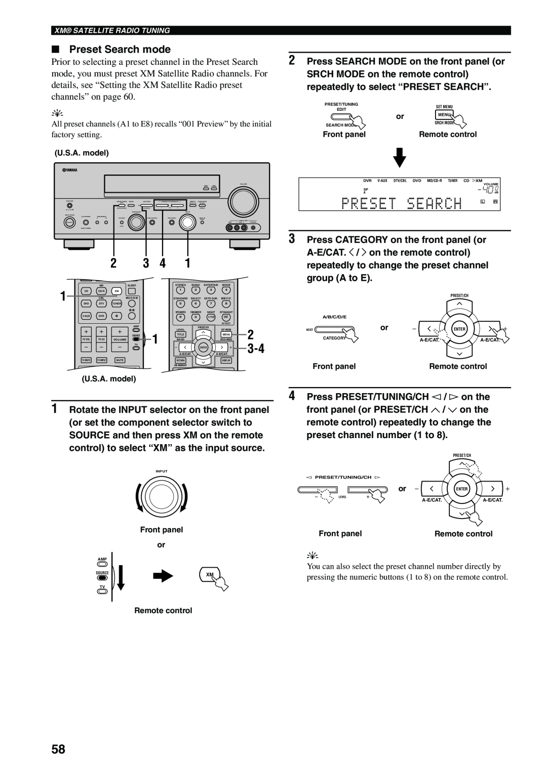 Yamaha RX-V559 owner manual Preset Search L R, Preset Search mode 