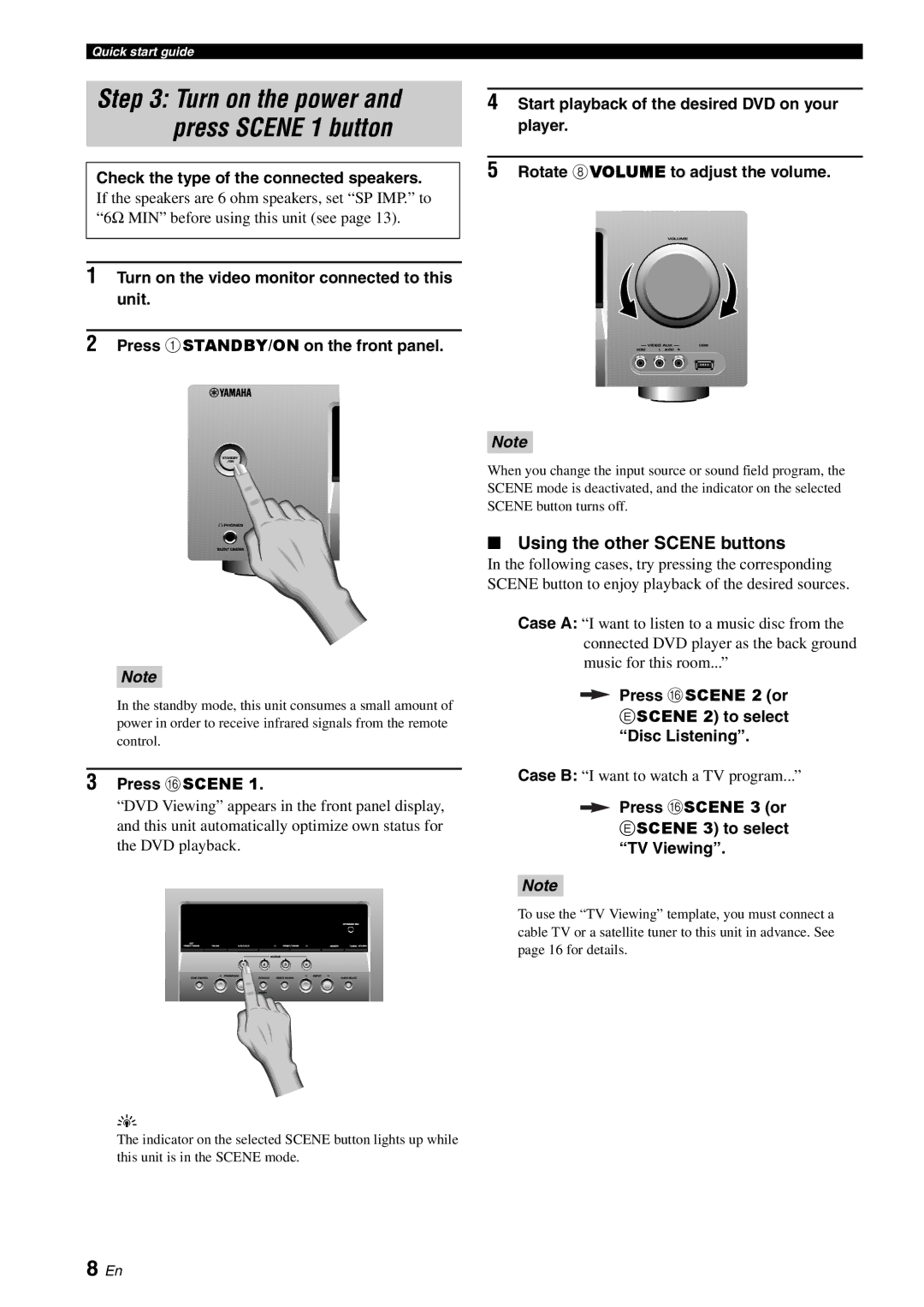 Yamaha RX-V561 owner manual Using the other Scene buttons, Check the type of the connected speakers, Press Fscene 