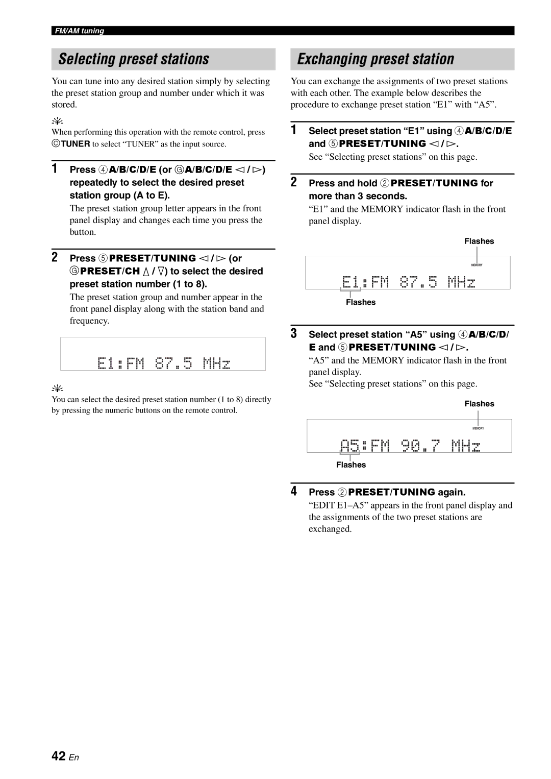 Yamaha RX-V561 owner manual Exchanging preset station, 42 En, See Selecting preset stations on this 