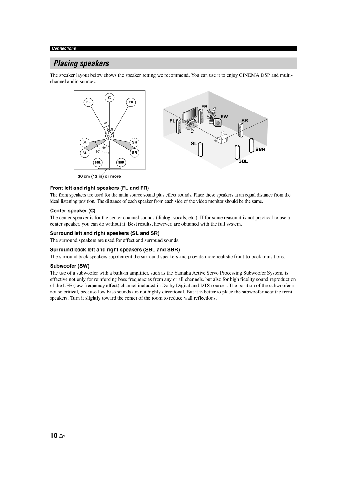 Yamaha RX-V563 owner manual Placing speakers, 10 En 