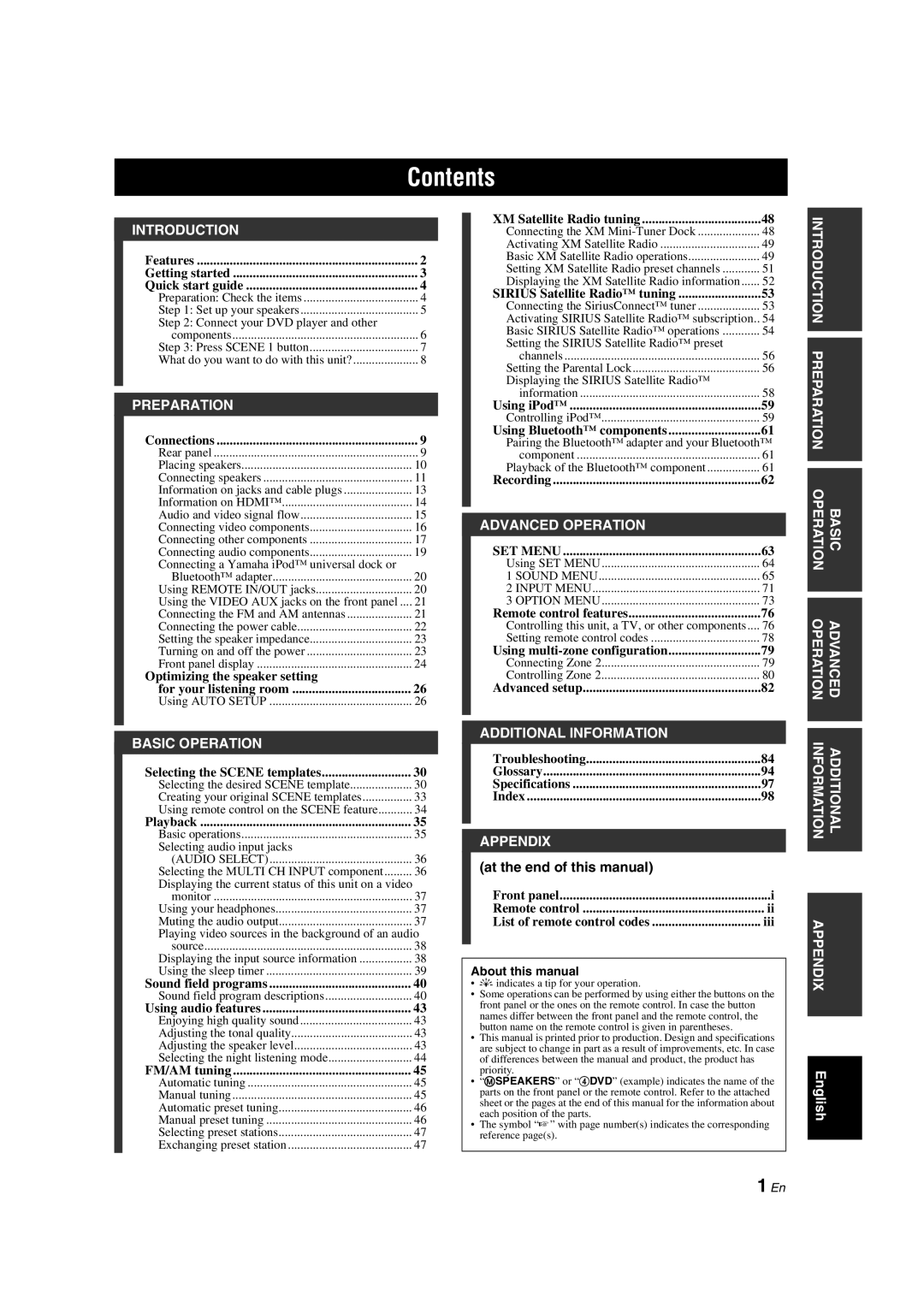 Yamaha RX-V563 owner manual Contents 