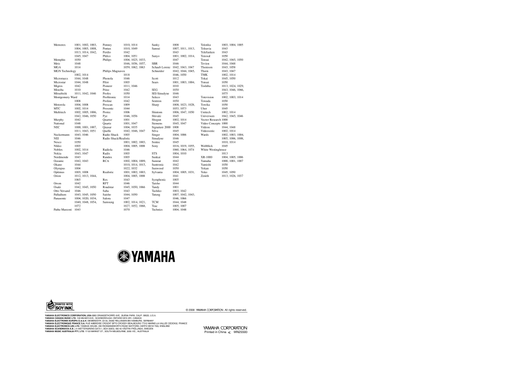 Yamaha RX-V563 owner manual Printed in China WN25500, All rights reserved 