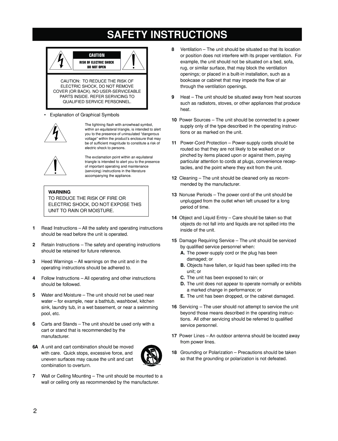 Yamaha RX-V595A owner manual Safety Instructions, Explanation of Graphical Symbols 