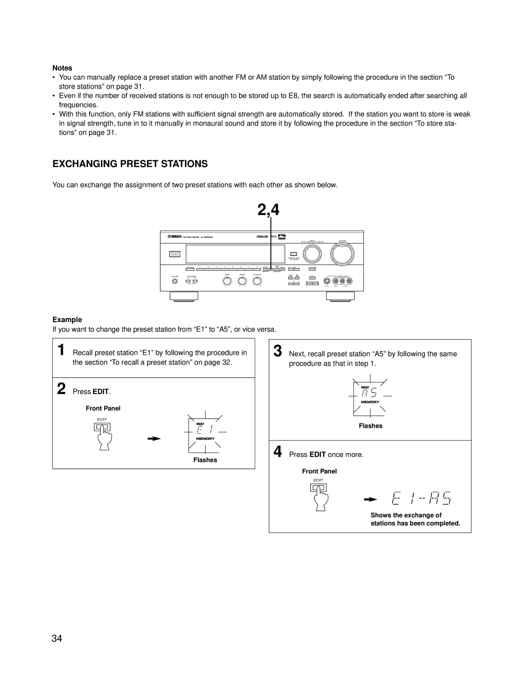 Yamaha RX-V595A owner manual Exchanging Preset Stations, Example 