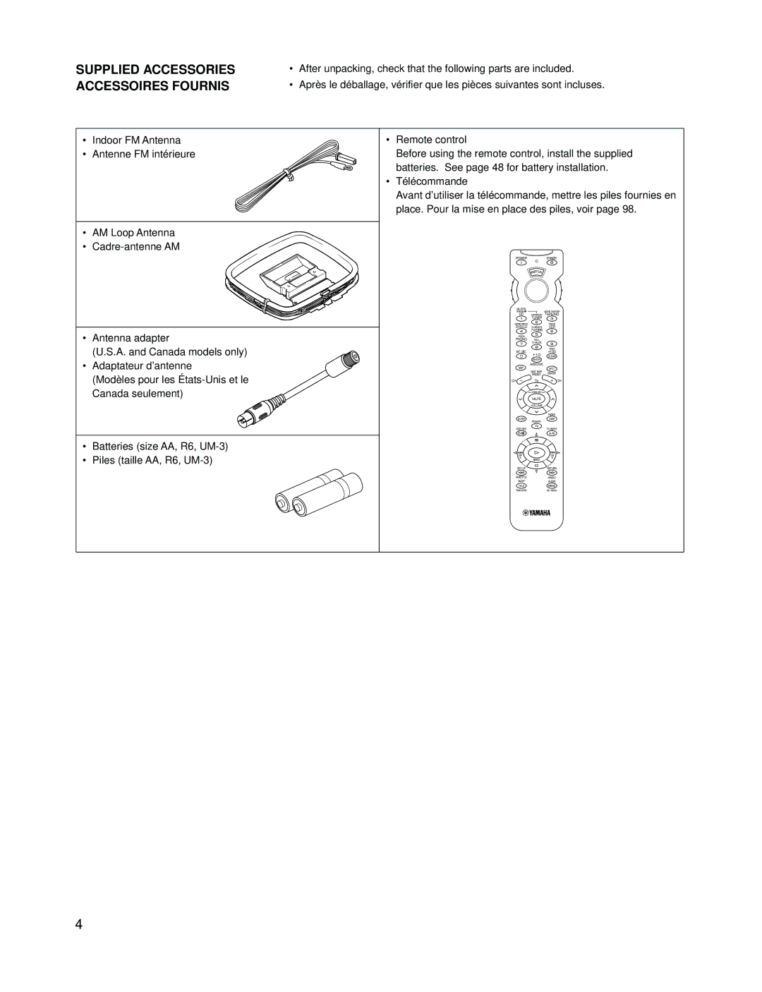 Yamaha RX-V595A owner manual Supplied Accessories Accessoires Fournis 