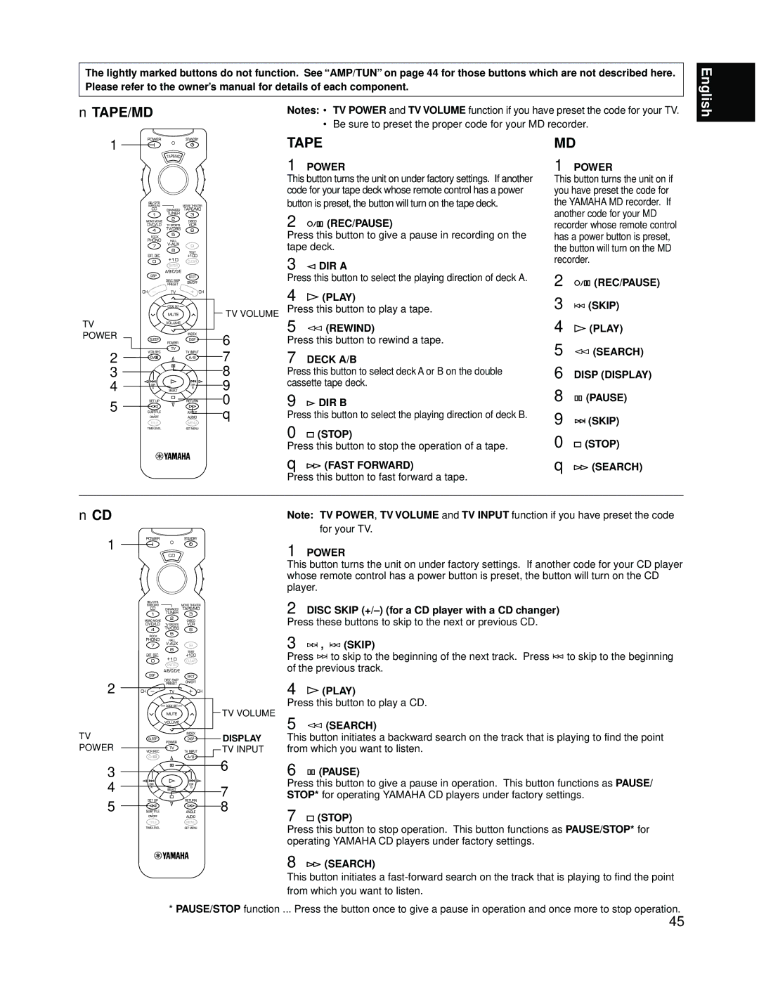 Yamaha RX-V595A owner manual Tape/Md 