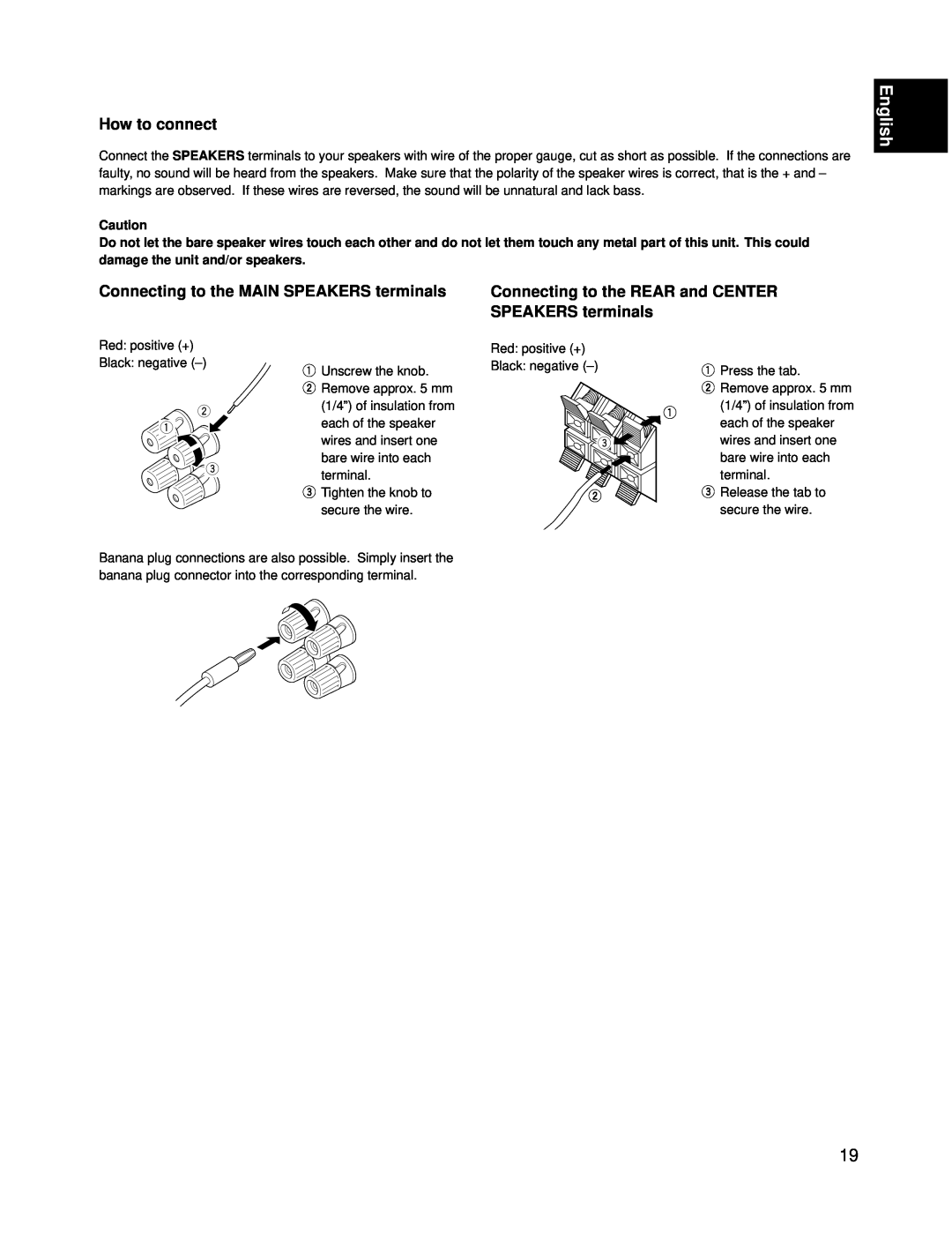 Yamaha RX-V595A owner manual How to connect, Connecting to the MAIN SPEAKERS terminals, English 