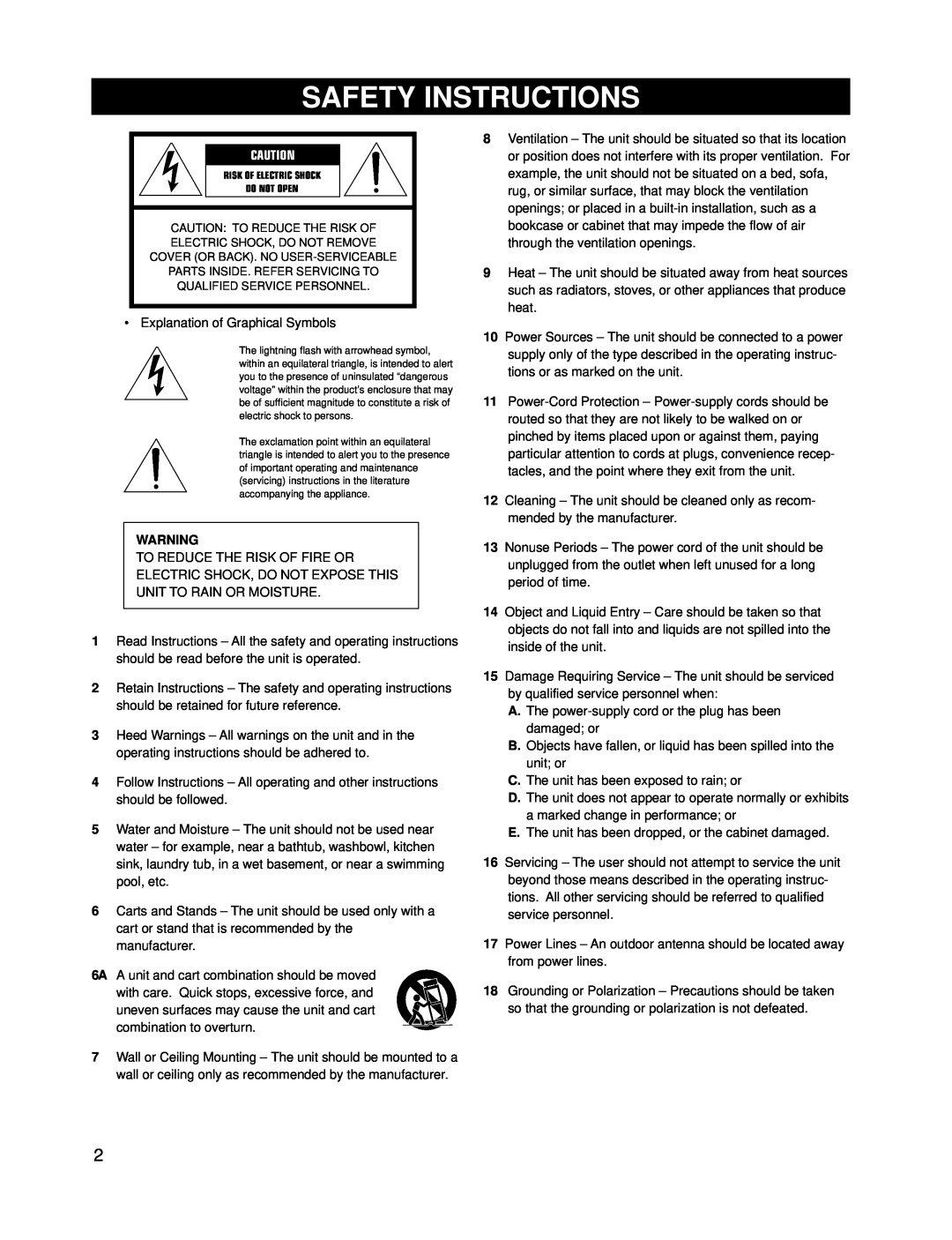 Yamaha RX-V595A owner manual Safety Instructions 