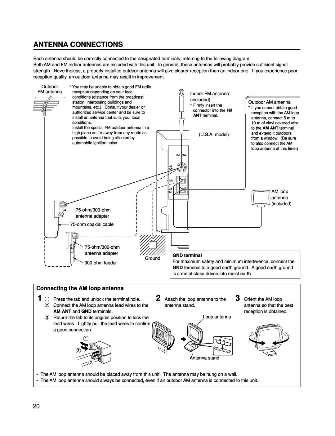 Yamaha RX-V595A owner manual Antenna Connections, Connecting the AM loop antenna 