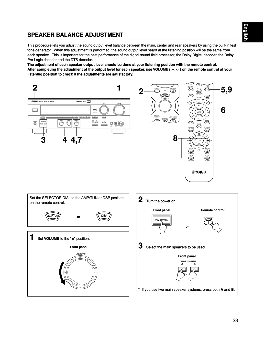 Yamaha RX-V595A owner manual 4 4,7, Speaker Balance Adjustment, English 