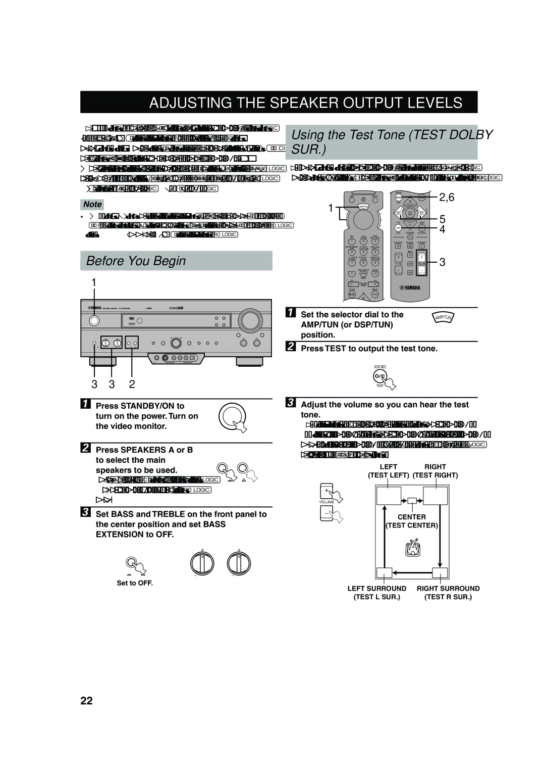 Yamaha RX-V620RDS owner manual Adjusting the Speaker Output Levels, Before You Begin, Video monitor Press Speakers a or B 