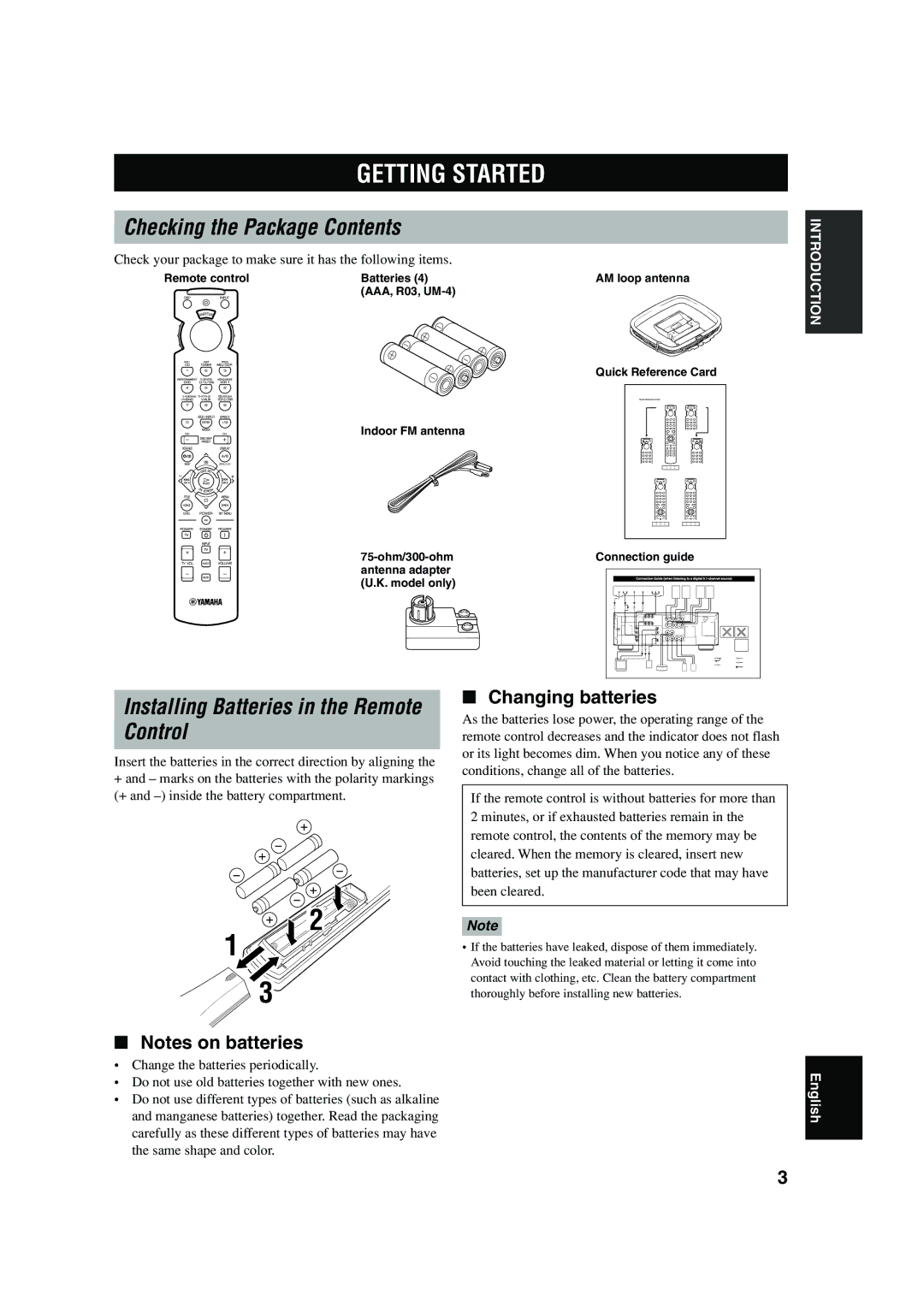 Yamaha RX-V620RDS owner manual Getting Started, Checking the Package Contents, Control 