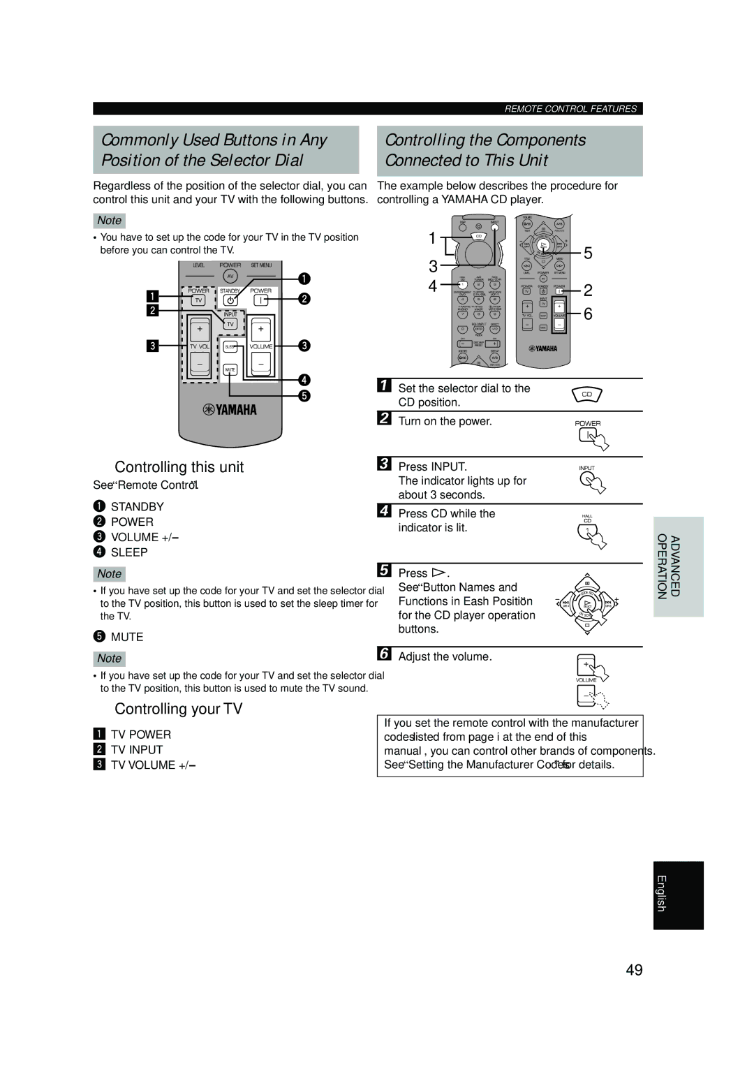 Yamaha RX-V620RDS Position of the Selector Dial, Controlling the Components Connected to This Unit, Controlling this unit 